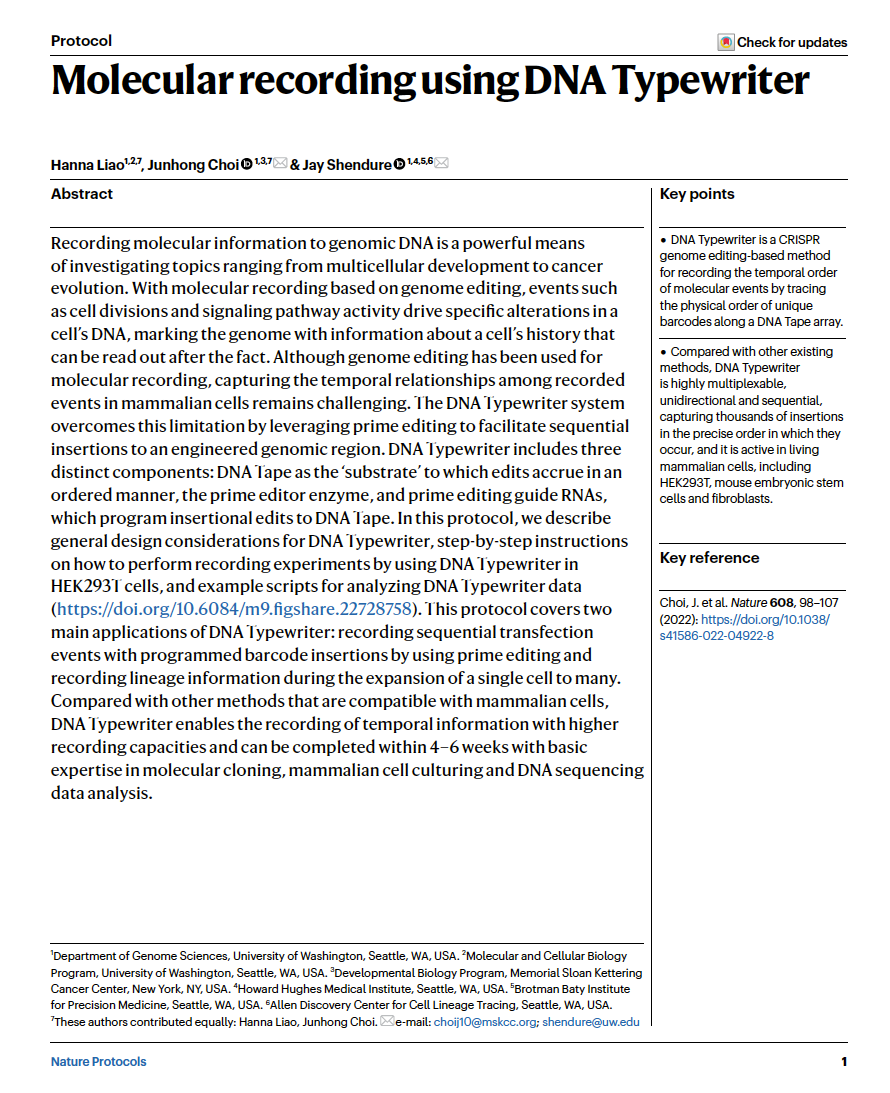 Molecular recording using DNA Typewriter